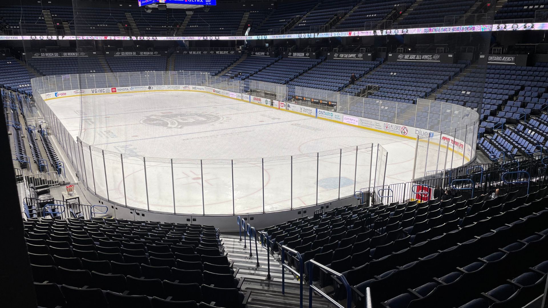 An image from the 100 level at the Ontario Reign’s hockey rink in Ontario, CA.
